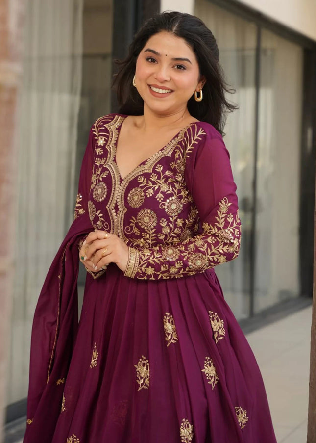 Purple Embroidered Anarkali Gown