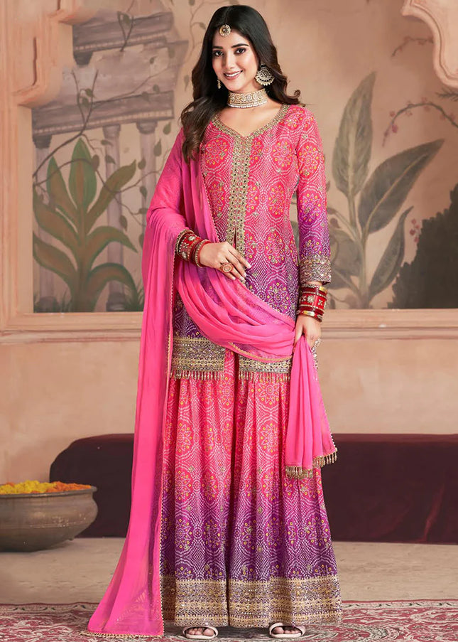 Pink Embroidered Palazzo Suit