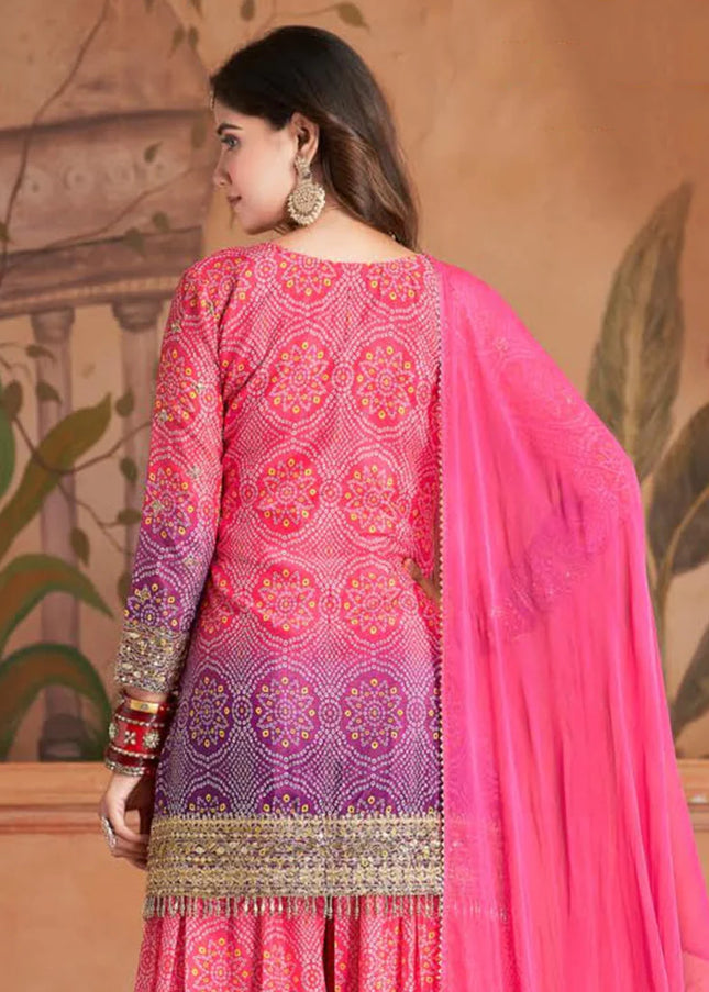 Pink Embroidered Palazzo Suit