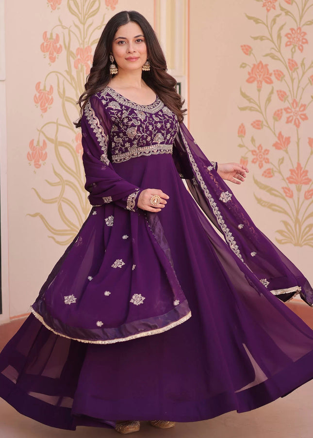 Purple Embroidered Anarkali Gown