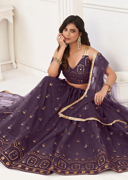 Deep Purple Embroidered Lehenga Choli