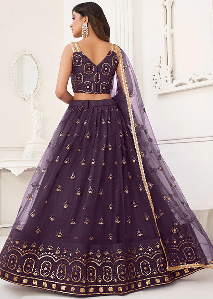 Deep Purple Embroidered Lehenga Choli