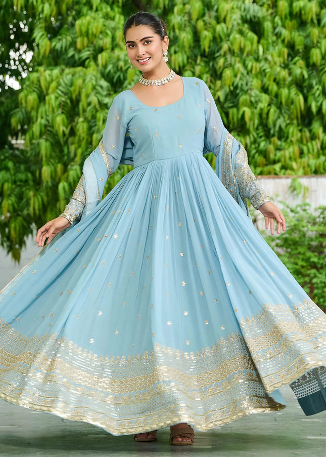 Sky Blue Embroidered Anarkali Gown