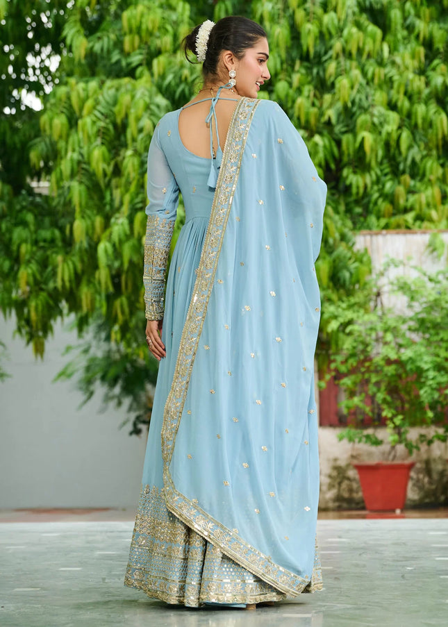 Sky Blue Embroidered Anarkali Gown