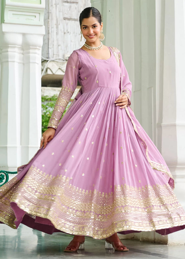 Lavender Embroidered Anarkali Gown