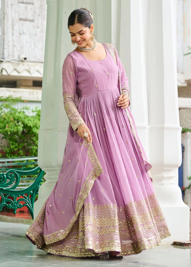 Lavender Embroidered Anarkali Gown