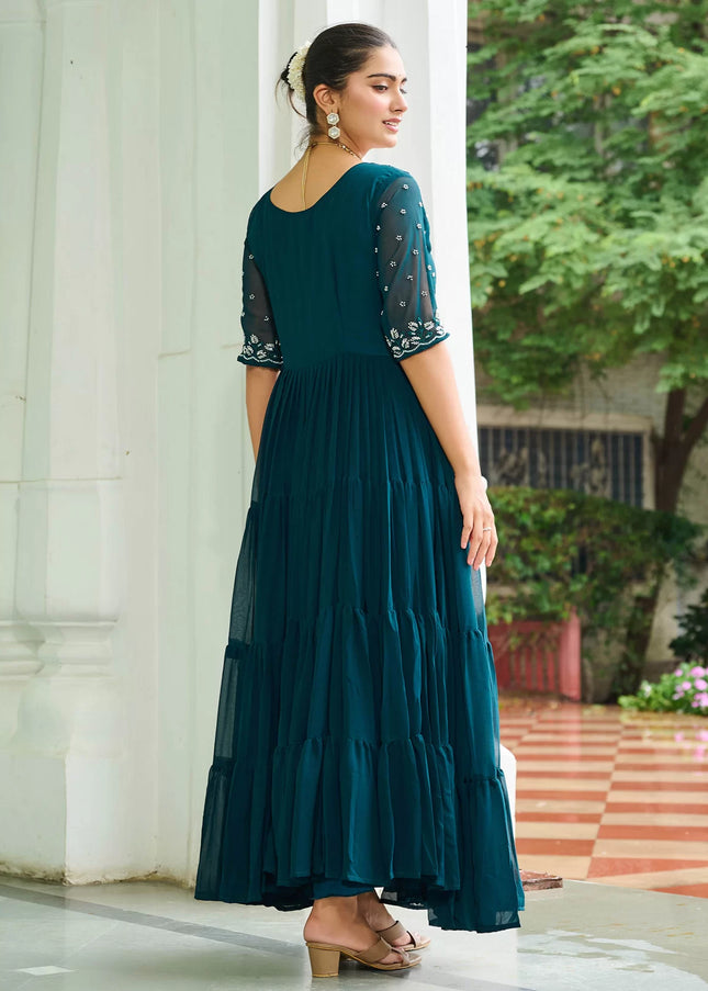 Teal Embroidered Anarkali Gown