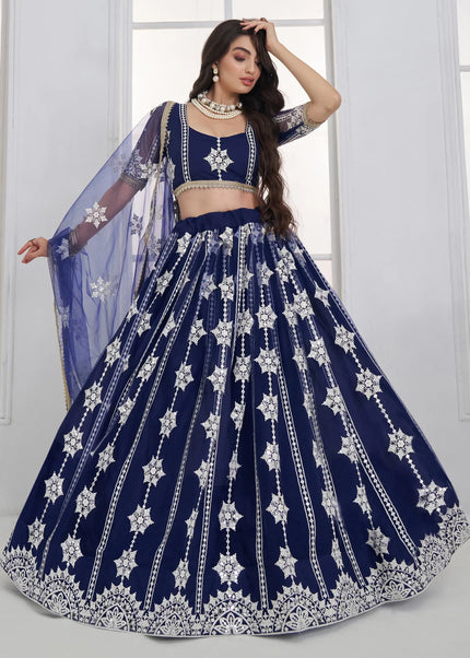 Navy Blue Embroidered Lehenga Choli
