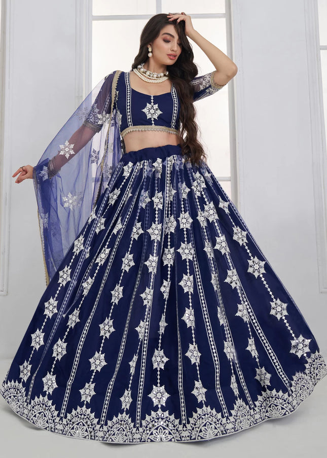 Navy Blue Embroidered Lehenga Choli