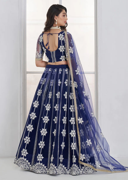 Navy Blue Embroidered Lehenga Choli