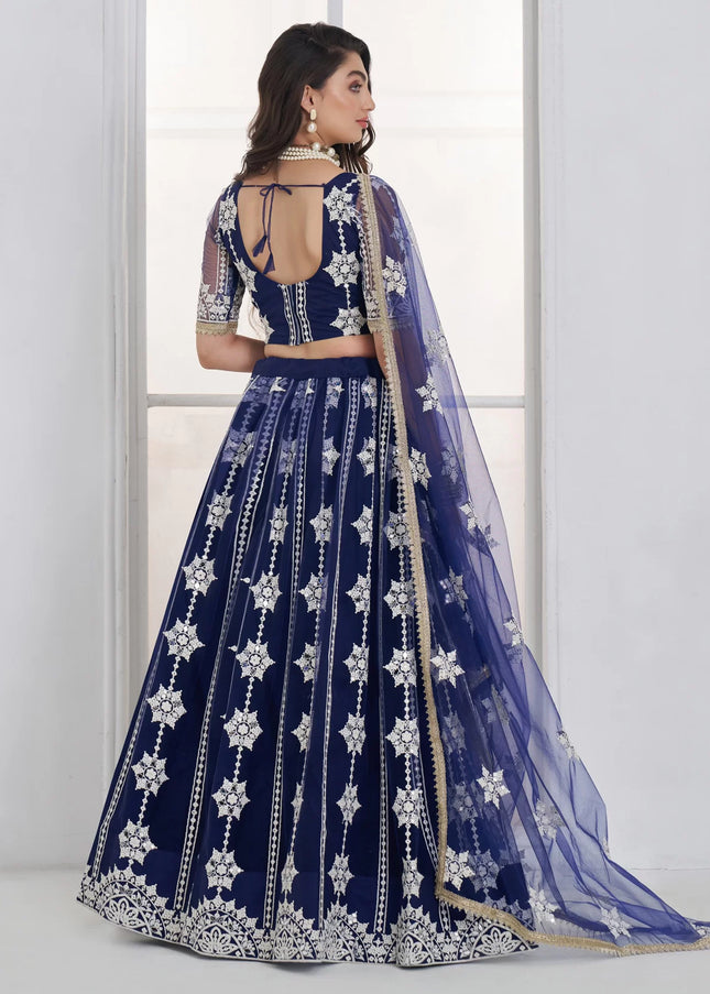 Navy Blue Embroidered Lehenga Choli