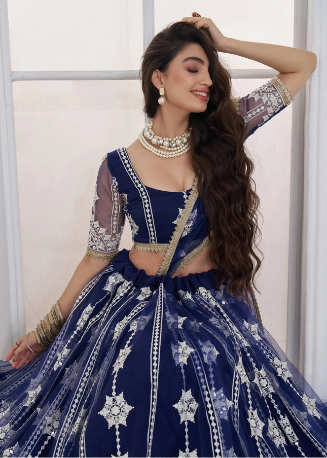 Navy Blue Embroidered Lehenga Choli