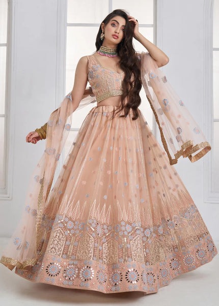 Peach Embroidered Lehenga Choli