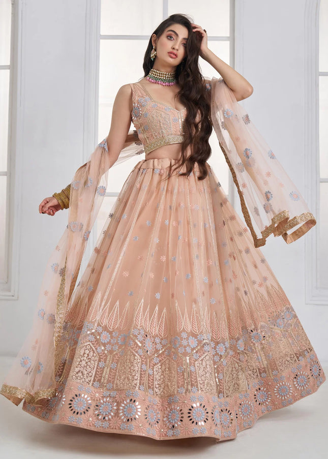 Peach Embroidered Lehenga Choli