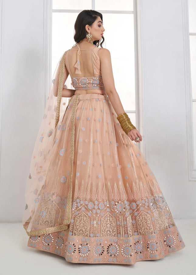 Peach Embroidered Lehenga Choli