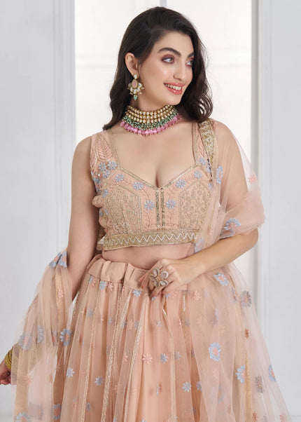 Peach Embroidered Lehenga Choli