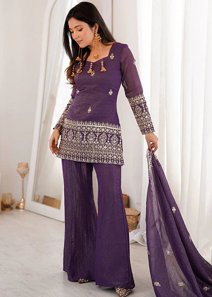 Purple Embroidered Sharara Suit