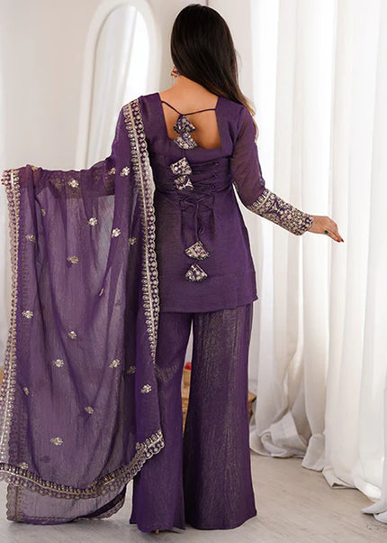 Purple Embroidered Sharara Suit