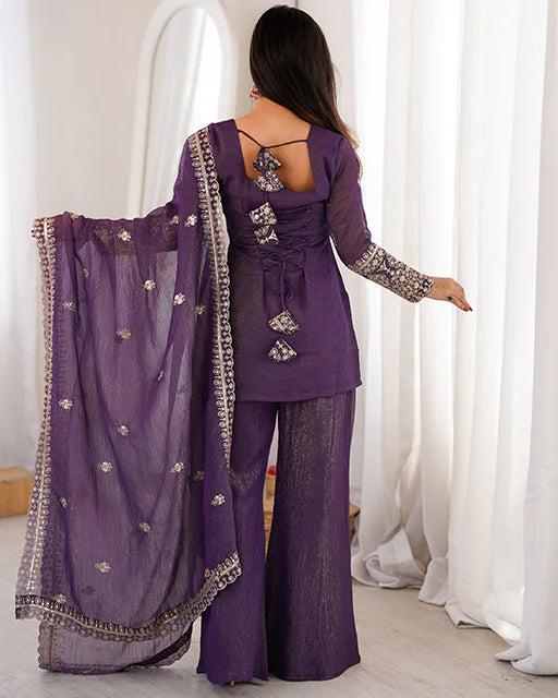 Purple Embroidered Sharara Suit