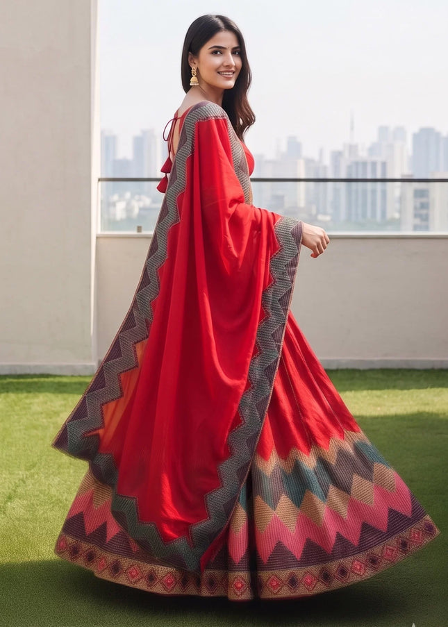 Red Embroidered Lehenga Choli