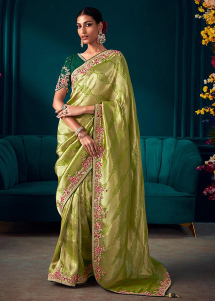 Green Embroidered Wedding Saree