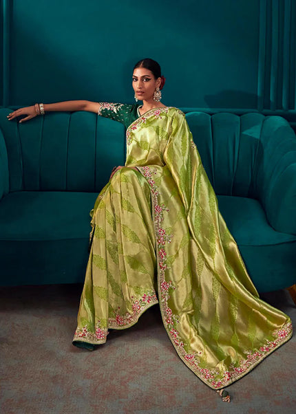 Green Embroidered Wedding Saree