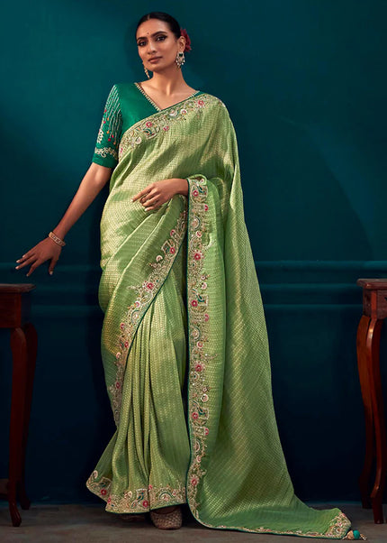 Sea Green Embroidered Wedding Saree