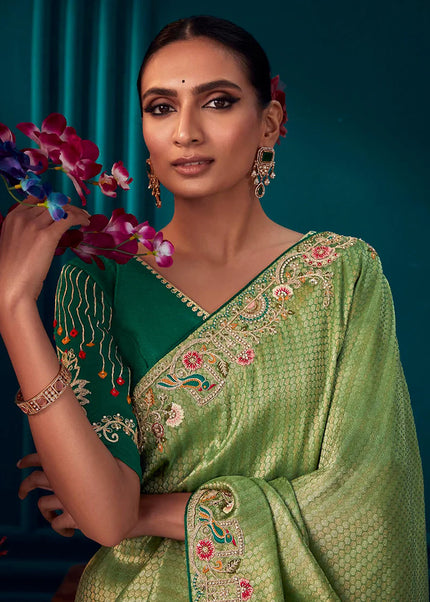 Sea Green Embroidered Wedding Saree
