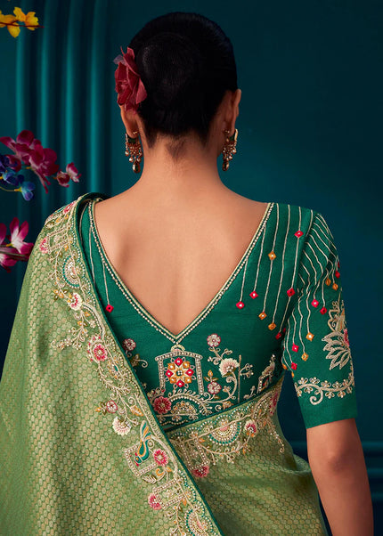 Sea Green Embroidered Wedding Saree