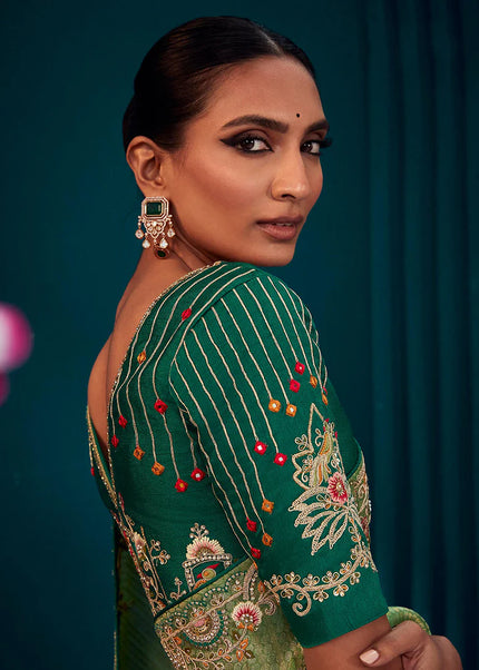 Sea Green Embroidered Wedding Saree