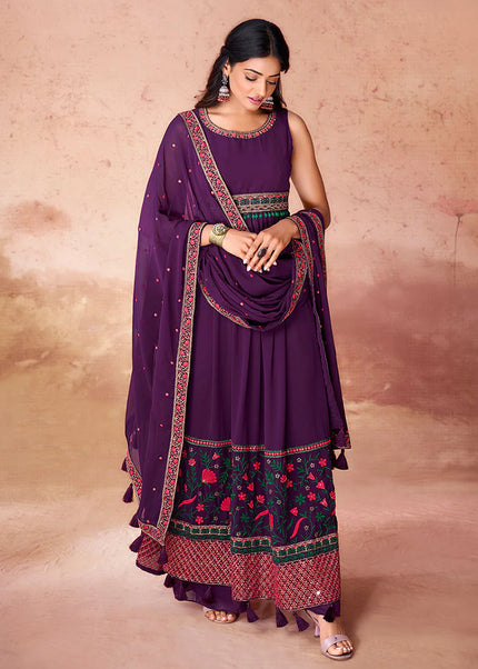Purple Embroidered Anarkali