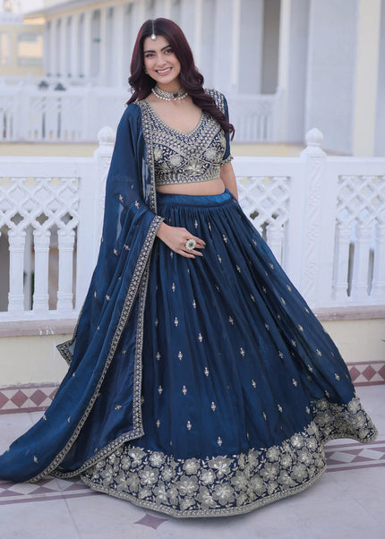 Teal Embroidered Lehenga Choli