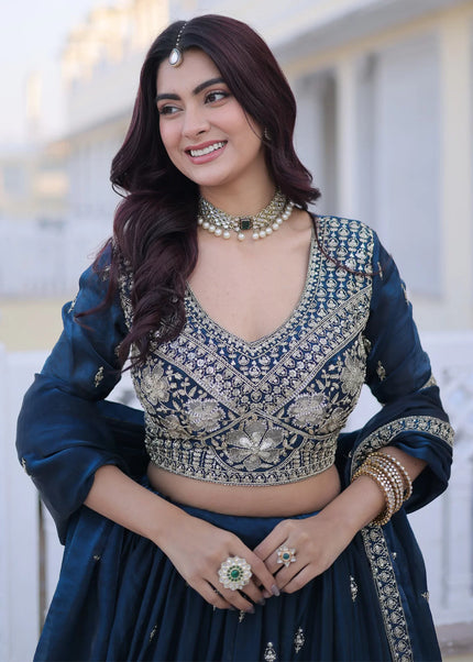 Teal Embroidered Lehenga Choli