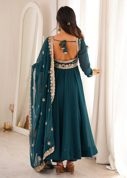 Teal Embroidered Anarkali