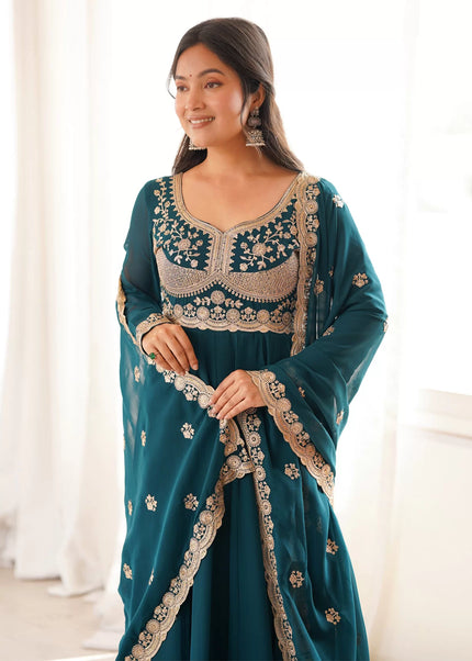 Teal Embroidered Anarkali