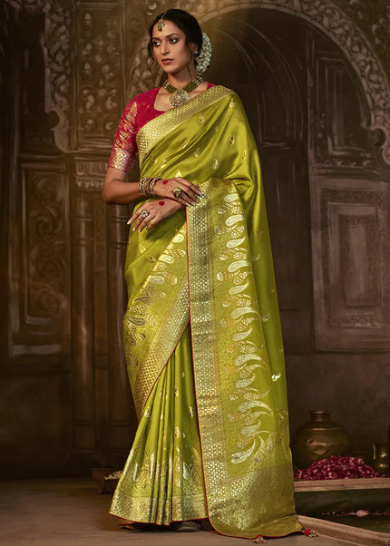 Green and Red Embroidered Wedding Saree