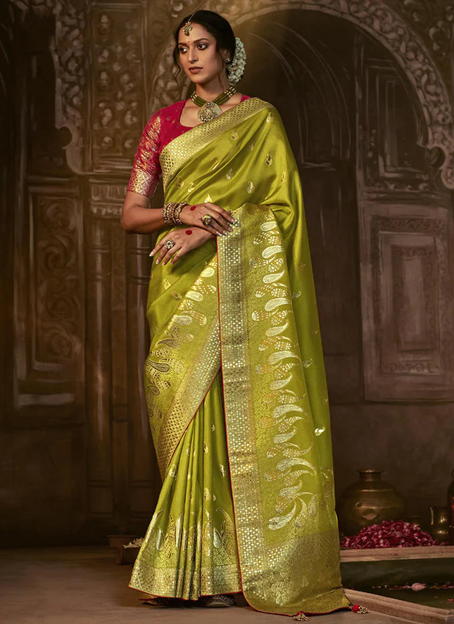 Green and Red Embroidered Wedding Saree