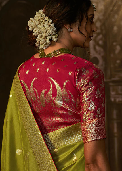 Green and Red Embroidered Wedding Saree
