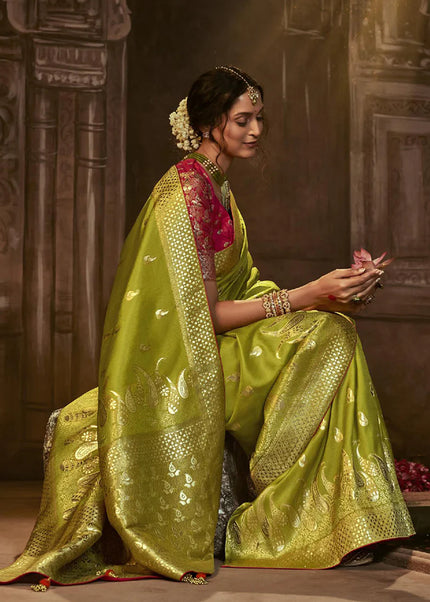 Green and Red Embroidered Wedding Saree