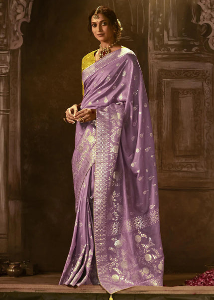 Purple and Yellow Embroidered Wedding Saree