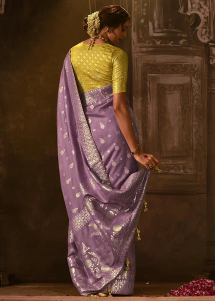 Purple and Yellow Embroidered Wedding Saree