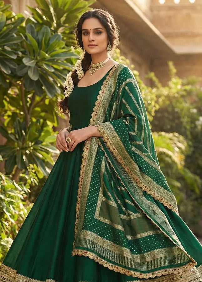 Green Embroidered Anarkali Gown