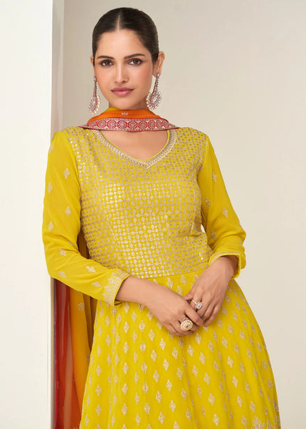 Yellow Embroidered Anarkali Gown
