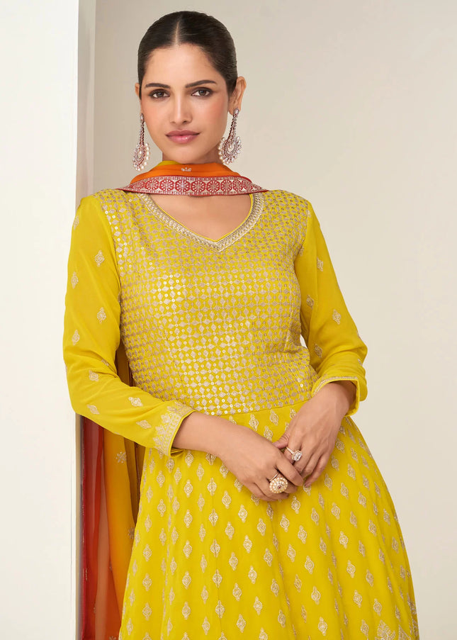 Yellow Embroidered Anarkali Gown