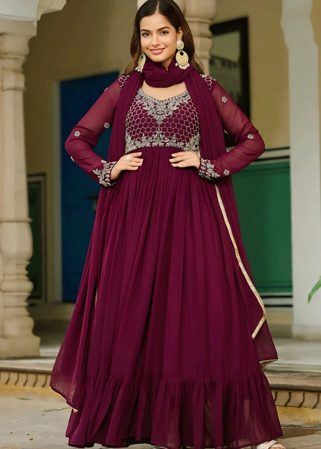 Purple Embroidered Anarkali Gown