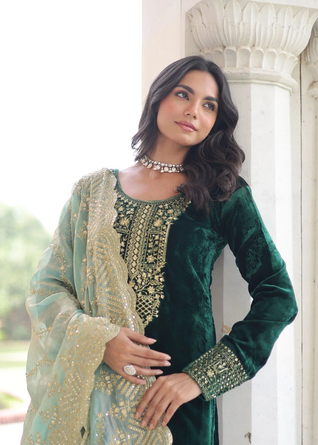 Green Embroidered Pant Style Suit