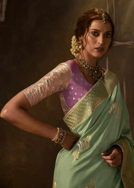 Green and Purple Embroidered Wedding Saree