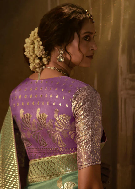 Green and Purple Embroidered Wedding Saree
