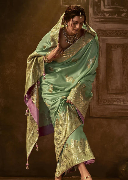 Green and Purple Embroidered Wedding Saree