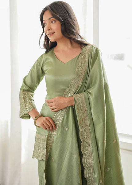 Green Embroidered Salwar Suit